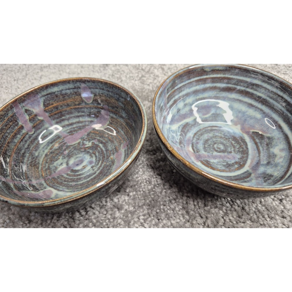 Muddy Five Studio Art Pottery Bowls Stoneware Brown Blues Purple Glazed Handmade - Picture 4 of 9